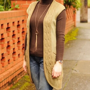 Anthro Guinevere olive green shimmery metallic knit long boho duster cardi vest